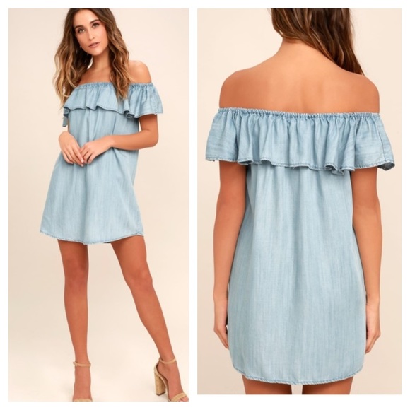Nasty Gal Dresses & Skirts - Nasty Gal Off The Shoulder Chambray Denim Dress